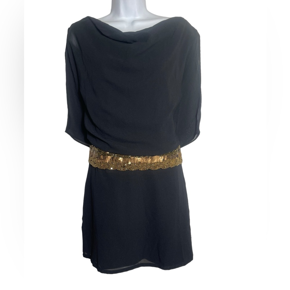 NWT Allen Schwartz Prive Dress size medium black &‎ gold dress with open back 🖤